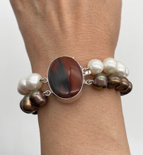 Load image into Gallery viewer, Pearl Bracelet, Genuine Freshwater Pearl, Sterling Silver Agate Clasp, Double Strand Bracelet, Birthday Gift for Women, Sister Secret Gift