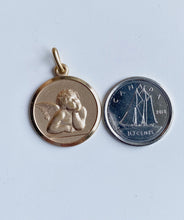 Load image into Gallery viewer, Guardian Angel Gold Pendant, 18MM 18K Solid Gold Angel Necklace, 3D Design Round Angel, Birthday Gift for Baby, Mothers Day Gift