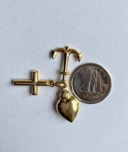 Load image into Gallery viewer, Anchor Heart Cross Pendant ,10K 14K 18K, Solid Gold Necklace, The Three Virtues, Baptisms Baby Gift, Mothers Day Gift