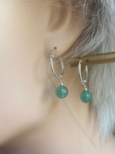 Load image into Gallery viewer, Natural Aventurine Earrings, Sterling Silver Hoop Earrings, Natural Aventurine Gemstone, Birthday Gift Women Women,