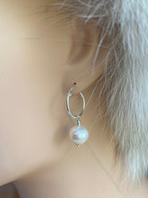 Load image into Gallery viewer, Natural Pearl Hoop Earrings, 10MM Freshwater Pearl Earrings, Pearl Jewelry Bride, Bridesmaid Gift, Birthday Gift Women,
