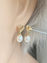 Load image into Gallery viewer, 14K Gold Pearl Earrings, Pearl and Diamond Earrings, Bridal Jewelry for Women, Birthday Gift for Wife, Bridesmaids Gift