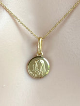 Load image into Gallery viewer, Mama Mary Pendant, 8mm Tiny, 18K Solid Gold, Minimalist Religious Necklace, Religious Jewelry for Women, Baby Baptism Gift, Medal