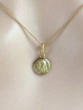 Load image into Gallery viewer, Mama Mary Pendant, 8mm Tiny, 18K Solid Gold, Minimalist Religious Necklace, Religious Jewelry for Women, Baby Baptism Gift, Medal
