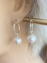 Load image into Gallery viewer, Natural Pearl Hoop Earrings, 10MM Freshwater Pearl Earrings, Pearl Jewelry Bride, Bridesmaid Gift, Birthday Gift Women,
