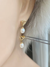 Load image into Gallery viewer, 14K Gold Pearl Earrings, Pearl and Diamond Earrings, Bridal Jewelry for Women, Birthday Gift for Wife, Bridesmaids Gift