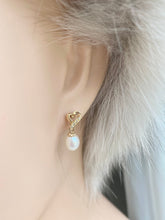 Load image into Gallery viewer, 14K Gold Pearl Earrings, Pearl and Diamond Earrings, Bridal Jewelry for Women, Birthday Gift for Wife, Bridesmaids Gift