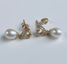 Load image into Gallery viewer, 14K Gold Pearl Earrings, Pearl and Diamond Earrings, Bridal Jewelry for Women, Birthday Gift for Wife, Bridesmaids Gift
