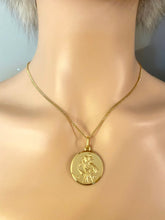 Load image into Gallery viewer, 14K Gold Saint Christopher, Necklace for Men, 25mm Round Medallion, Religious Jewelry, Birthday Gift for Travellers, Birthday Gift for Men