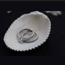 Load image into Gallery viewer, Engagement Wedding Ring Set, Vintage Style Sterling Silver, Engagement Ring And Wedding Band Set,
