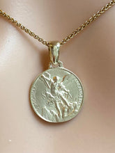 Load image into Gallery viewer, Saint Michael Pendant, 16mm, 10K 14K Gold Medal, Protection Pendant, Gift for Police, Gift for Soldiers, Gift for Doctors, Mothers Day