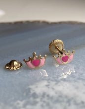 Load image into Gallery viewer, Crown Earrings for Baby, 10K Solid Gold, Princess Pink Earrings, Birthday Gift for Baby Girl, For Toddler, Presents