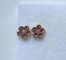 Load image into Gallery viewer, Flower Pink Earrings for Baby, 10K Solid Gold, Toddler Earrings, Birthday Gift for Baby Girl, Mothers Day Gift For Toddler, Presents