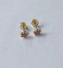 Load image into Gallery viewer, Flower Pink Earrings for Baby, 10K Solid Gold, Toddler Earrings, Birthday Gift for Baby Girl, Mothers Day Gift For Toddler, Presents