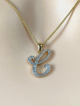 Load image into Gallery viewer, C Initial Pendant, 10K Gold Diamond Script Initial Necklace, Letter C Pendant, Personalized Gift, Birthday Gift for Women,