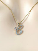 Load image into Gallery viewer, C Initial Pendant, 10K Gold Diamond Script Initial Necklace, Letter C Pendant, Personalized Gift, Birthday Gift for Women,