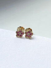 Load image into Gallery viewer, Flower Pink Earrings for Baby, 10K Solid Gold, Toddler Earrings, Birthday Gift for Baby Girl, Mothers Day Gift For Toddler, Presents