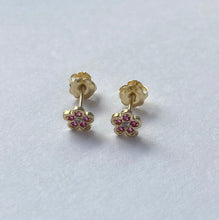 Load image into Gallery viewer, Flower Pink Earrings for Baby, 10K Solid Gold, Toddler Earrings, Birthday Gift for Baby Girl, Mothers Day Gift For Toddler, Presents