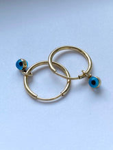 Load image into Gallery viewer, Hoop Earrings with Evil Eyes, 10K Solid Gold, Murano Beads, Handmade Earrings, Earrings for Baby / Toddler, Birthday Gift for Girl