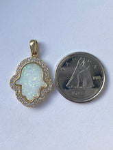 Load image into Gallery viewer, Opal Hamsa Necklace, 10K Solid Gold Pendant, With Cubic Zirconia Pendant, Birthday Gift For Mom,