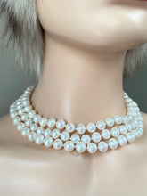 Load image into Gallery viewer, Pearl Necklace 3 Strand, One-of-a-Kind Statement Necklace, Handmade Shell Clasp, Pearl Jewelry, Jewelry for Woman