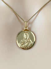 Load image into Gallery viewer, Sacred Heart Of Jesus, 18mm, 18K Solid Gold, Double Face Scapular, Religious Medal Unisex, Birthday Gift for Husband, Brother