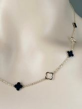 Load image into Gallery viewer, Four Clover Leaf Necklace, Black Necklace, 10K Solid Gold, Birthday Gift for Women, Anniversary Gift for Wife,
