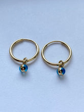 Load image into Gallery viewer, Hoop Earrings with Evil Eyes, 10K Solid Gold, Murano Beads, Handmade Earrings, Earrings for Baby / Toddler, Birthday Gift for Girl