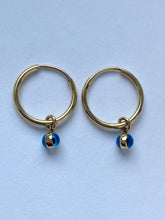 Load image into Gallery viewer, Hoop Earrings with Evil Eyes, 10K Solid Gold, Murano Beads, Handmade Earrings, Earrings for Baby / Toddler, Birthday Gift for Girl