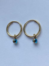 Load image into Gallery viewer, Hoop Earrings with Evil Eyes, 10K Solid Gold, Murano Beads, Handmade Earrings, Earrings for Baby / Toddler, Birthday Gift for Girl