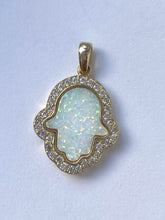 Load image into Gallery viewer, Opal Hamsa Necklace, 10K Solid Gold Pendant, With Cubic Zirconia Pendant, Birthday Gift For Mom,