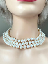 Load image into Gallery viewer, Pearl Necklace 3 Strand, One-of-a-Kind Statement Necklace, Handmade Shell Clasp, Pearl Jewelry, Jewelry for Woman