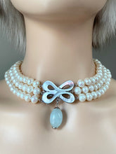 Load image into Gallery viewer, Pearl Necklace 3 Strand, One-of-a-Kind Statement Necklace, Handmade Shell Clasp, Pearl Jewelry, Jewelry for Woman