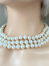 Load image into Gallery viewer, Pearl Necklace 3 Strand, One-of-a-Kind Statement Necklace, Handmade Shell Clasp, Pearl Jewelry, Jewelry for Woman