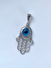 Load image into Gallery viewer, Hamsa with Evil Eye Pendant, 14K Solid Gold, Protection Pendant, Unisex Pendant, Every Day Jewelry,