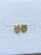 Load image into Gallery viewer, Owl Earrings for Baby, 10K Solid Gold, Newborn Baby Earrings, Baptism Gift for Baby Girl, Birthday Gift For Toddler, Presents