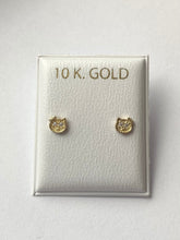 Load image into Gallery viewer, Kitten Earrings for Baby, 10K Solid Gold, Newborn Baby Earrings, Baptism Gift for Baby Girl, Birthday Gift For Toddler, Presents