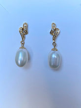 Load image into Gallery viewer, 14K Gold Pearl Earrings, Pearl Diamond Earrings, Pearl Jewelry Bride, Wedding Gift, Birthday Gift for Women, Jewelry for Woman
