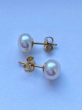 Load image into Gallery viewer, Pearl Stud Earrings, 10K 14K 18K Gold Pearl Earrings, Simple Earrings, Bridesmaids Gift, Birthday Gift for Women,