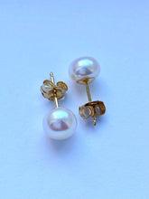 Load image into Gallery viewer, Pearl Stud Earrings, 10K 14K 18K Gold Pearl Earrings, Simple Earrings, Bridesmaids Gift, Birthday Gift for Women,