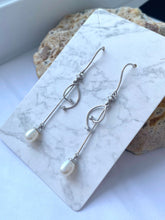 Load image into Gallery viewer, 14K Gold Pearl Diamond Earrings, Pearl Jewelry Bride, Long Earrings for Women, Bridesmaid Gift, Birthday Gift for Women, Mothers Day Gift
