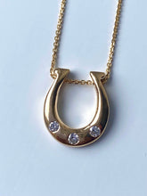 Load image into Gallery viewer, Horse Shoe Pendant, 14K Solid Gold Horse Shoe Necklace with Diamond, Lucky Charm Pendant,