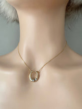 Load image into Gallery viewer, Horse Shoe Pendant, 14K Solid Gold Horse Shoe Necklace with Diamond, Lucky Charm Pendant,