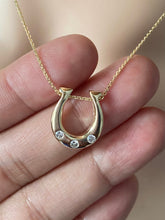 Load image into Gallery viewer, Horse Shoe Pendant, 14K Solid Gold Horse Shoe Necklace with Diamond, Lucky Charm Pendant,
