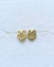 Load image into Gallery viewer, Owl Earrings for Baby, 10K Solid Gold, Newborn Baby Earrings, Baptism Gift for Baby Girl, Birthday Gift For Toddler, Presents