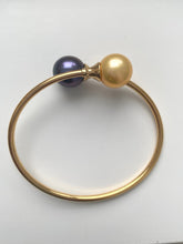 Load image into Gallery viewer, Pearl Bangle For Women, 18K Solid Gold Bangle, 12.5mm Golden South Sea Pearl and 12.5mm Freshwater Pearl, Valentine’s Day Gift