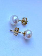 Load image into Gallery viewer, Pearl Stud Earrings, 10K 14K 18K Gold Pearl Earrings, Simple Earrings, Bridesmaids Gift, Birthday Gift for Women,