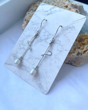 Load image into Gallery viewer, 14K Gold Pearl Diamond Earrings, Gold Pearl Jewelry, Long Pearl Earrings, Bridesmaid Gift, Birthday Gift for Women, Christmas Gift for Women
