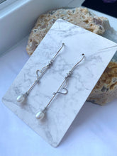 Load image into Gallery viewer, 14K Gold Pearl Diamond Earrings, Gold Pearl Jewelry, Long Pearl Earrings, Bridesmaid Gift, Birthday Gift for Women, Christmas Gift for Women