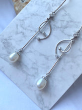 Load image into Gallery viewer, 14K Gold Pearl Diamond Earrings, Pearl Jewelry Bride, Long Earrings for Women, Bridesmaid Gift, Birthday Gift for Women, Mothers Day Gift